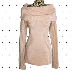 DIVIDED Peach Off-Shoulder Cowl Neck L Sweater (M)